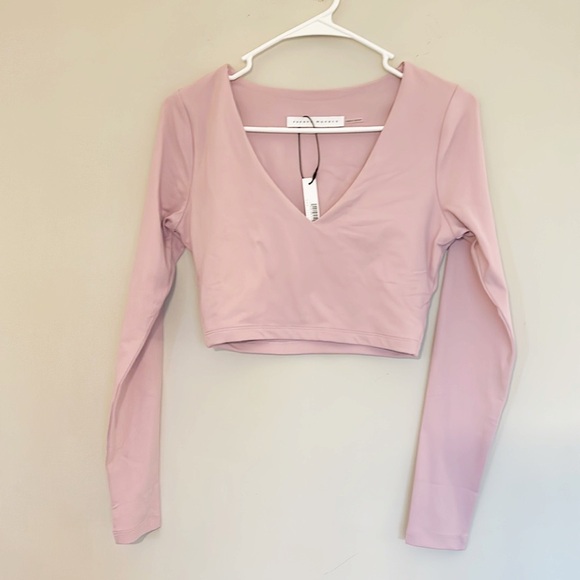 NWT $128 Susana Monaco Pink Waterlily Crop Top long sleeved women size Small - Picture 6 of 7